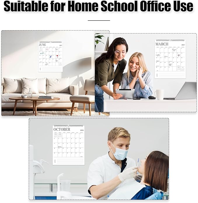 Wall Calendar 2026-2027, 18 Month Calendar from January 2026 to June 2027 14.5" x 11.8" Large Desk Calendar with Twin-Wire Binding for Home Office Planning Personal Organisers, Blank Style