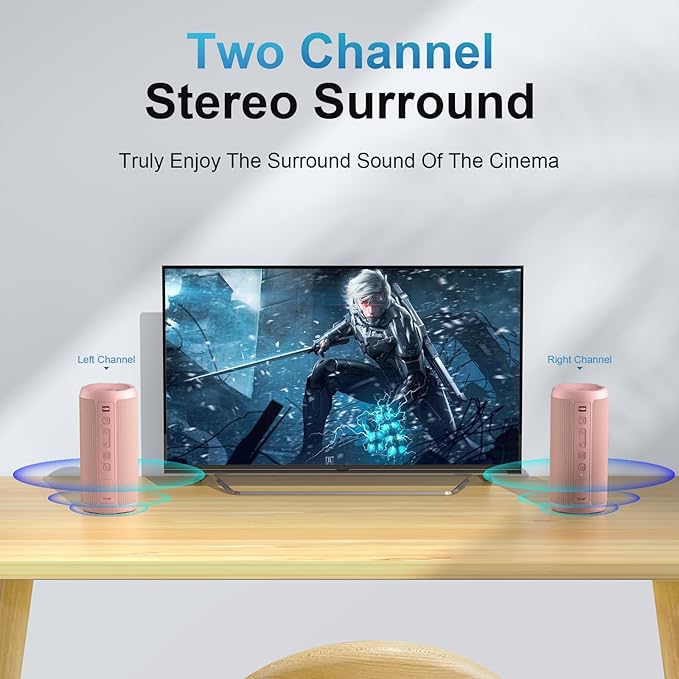 Ortizan Wireless Portable Bluetooth Speaker, IPX7 Waterproof, Dustproof and Rustproof, Powerful 24W Sound, Enhanced Bass, 30 Hour Battery, 360° Party Light, and Stereo Pairing (BT 5.3), Gifts - Pink