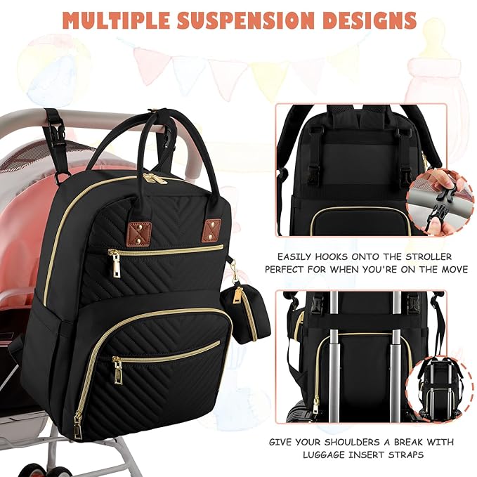 Baby Diaper Bag Backpack, Travel Diaper Bags for Baby Girl Boy Large Capacity Baby Bag Backpack for Women Black
