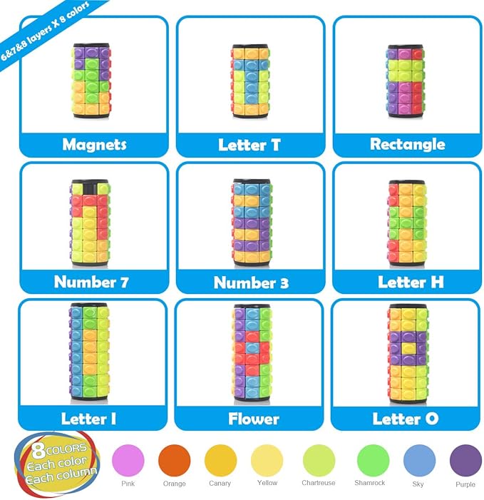R.Y.TOYS Rotate and Slide Puzzle-Design Patent,Fidget Toys(Restore Order/Create Patterns) 8 Colors,6, 7 and 8 Layers-Detach Piece for Quick Play,Brain Teaser,Sensory Toys,Easter Basket Stuffers