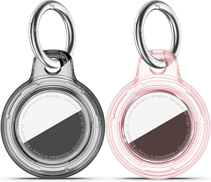 Upgrade Waterproof 2 Pack Airtags Holder with Apple Airtags Keychain, Hard PC Air Tag Case, Anti-Scratch & Shock Air tag Holder, Men's Women's Keyrings & Keychains-Clear Black+ Clear Pink
