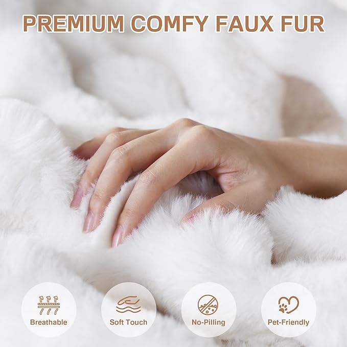Modern Bean Bag Chair, Large Bean Bag Couch for Adults with Memory Foam Filled, Soft Faux Bunny Fur Lazy Chair for Living Room Bedroom Dorm Apartment, No Assembly Required, White