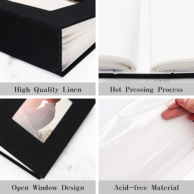 Vienrose Small Photo Album 4x6 100 Photos Linen Cover Picture Book with Front Window for Baby Wedding Children