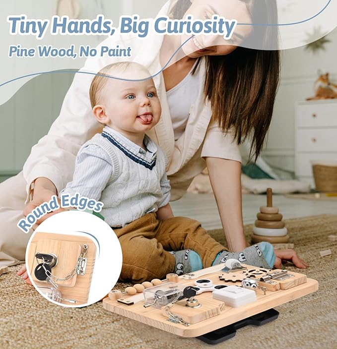 Potatomato Montessori Wooden Busy Board-Sensory Toys for Toddlers Fine Motor Skills-Activity Board for Kids-Educational Fidget Travel Toy for Baby Boy&Girl-Birthday Gifts for 1 2 3 4 + Years Old