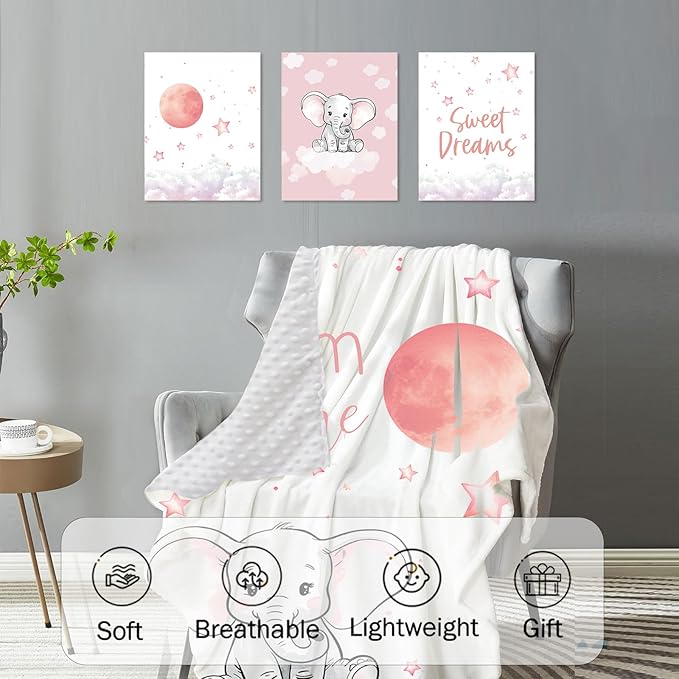 Personalized Nursery Crib Bedding Set: Custom Name 5 Piece Baby Crib Sets with Starry Sky Elephant Design - Toddler Double Layer Blanket Set, Comfortable Crib Bed Sheets for Baby Grils