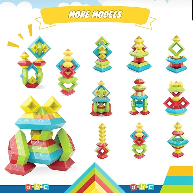 Ggiibro Pyramid Stacking Building Toys,3D Preschool Learning Activities (100Pcs)