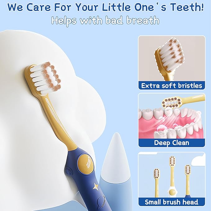 EASICUTI Extra Soft Toddler Toothbrushes 8 Pack, Space Style Kids Toothbrushes for Ages 2-12 Years, Baby Toothbrush 12 Months and up, Childrens Toothbrush Help Remove Plaque and Stains-Blue, White