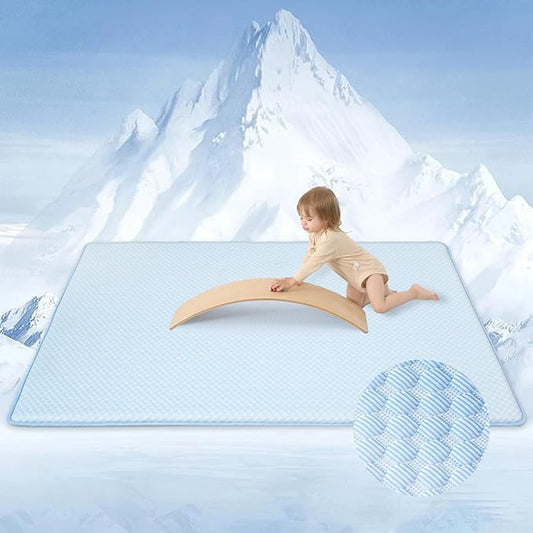 Baby Play Mat for Summer, 1.3 Thick Extra Large Memory Foam Cooling Floor Tummy Time Mat, Soft & Breathable, Non-Slip Rectangular for Toddlers’ Playtime & Rest(Light Blue,79"x118")