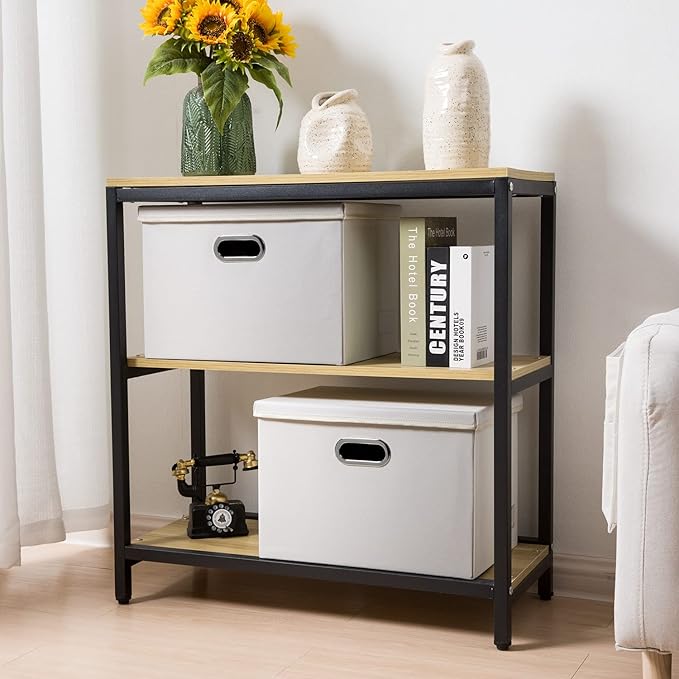 PRANDOM Large Stackable Storage Bins with Lids [3-Pack] Leather Fabric Foldable Storage Boxes Organizer Containers Baskets Cube with Cover for Bedroom Closet Office Nursery White (17.7x11.8x11.8)