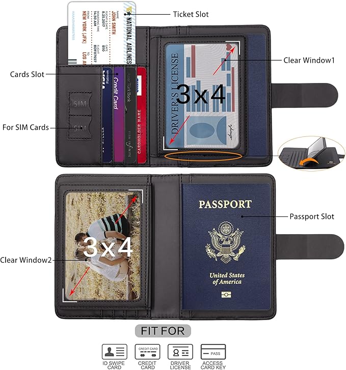 Melsbrinna Rfid Passport Holder for Travel women/Men, Cute Passport Wallet Rfid Blocking Card Slots, Rfid Passport Cover/CaseTravel Wallet, Passport Book Holder (1, Black)