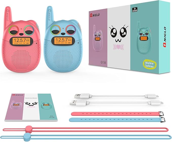 Qniglo Walkie Talkies for Kids Rechargeable, Christmas Birthday Gifts for Boys Girls Age 3-12, Kids Walkie Talkies with FM Radio for Adventure Game Camping Toys for 5 6 7 8 9 10 Year Old Teens Boy