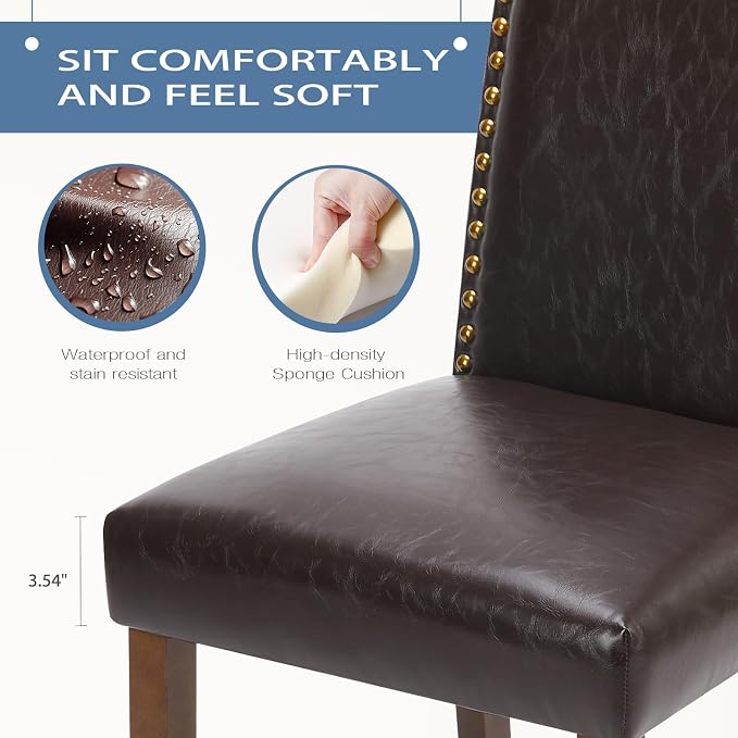 DUMOS Upholstered Dining Chairs，Set of 2 PU Leather Dining Room Kitchen Chair - Image 2