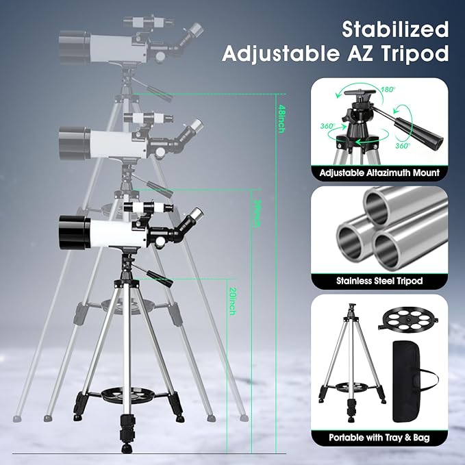 Telescope for Kids Adults Beginners,70mm Aperture 400mm Focal Length Telescopio for Astronomy, Multi Coated Travel Refractor Astronomical Telescopes