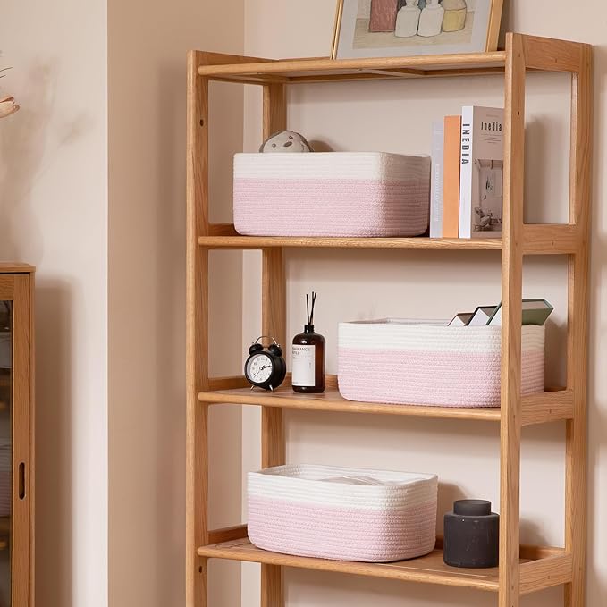 Storage Baskets for Organizing 3 Pack, Woven Baskets for Shelves, Closet Organizer Bins Empty Gift Basket Toy Storage for Toys, Books, Towels, Clothes, 15"x11.42"x6.7", Pink