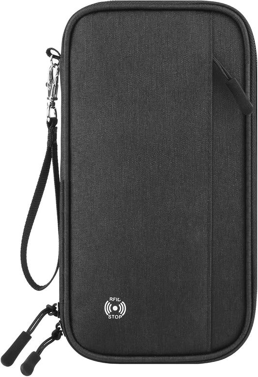 Passport Holder Family RFID Blocking Passport Wallet, RFID Travel Document Organizer for Women Waterproof Passport Wallet, Men Portable Case for Cards Credit Cards with Lanyard (Black-Medium)