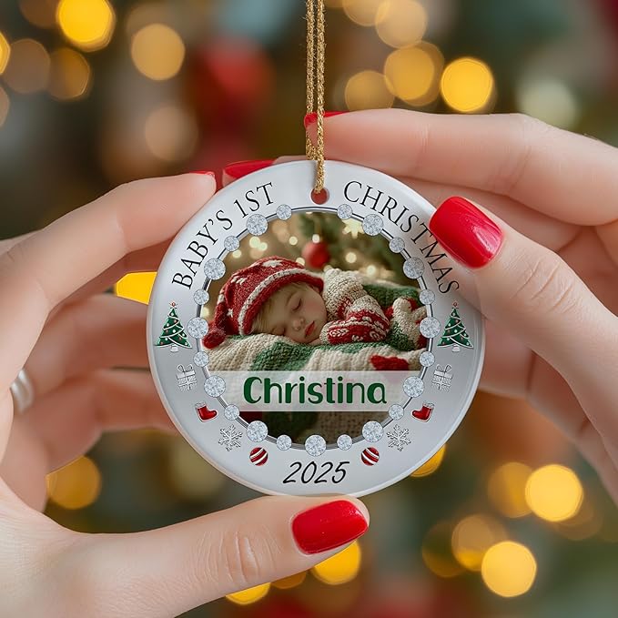 Personalized Baby Photo Christmas Ornament 2025 - Baby’s First Holiday Keepsake - Custom NewbornOrnament - Sweet Gift for New Parents Mom Dad - Gift for Parents Welcoming Newborn