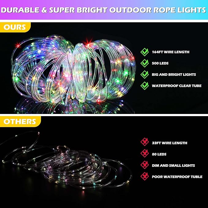 Color Changing Rope Lights 164FT 500 LED Outdoor, String Lights with Plug & Remote | Twinkle Christmas Indoor Bedroom, Waterproof Christmas Lights Outdoor, Rope Lights for Outside,16 Colors