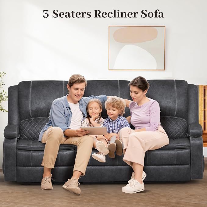 Yolsali Velvet Fabric Recliner Sofa, 3 Seater Manual Reclining Sofa - Image 8