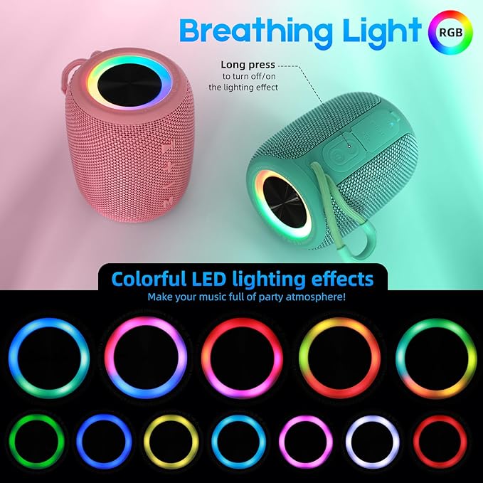 Portable Bluetooth Speaker, BT5.3 Wireless Speaker 20W Bass Diaphragms with Multi LED Light Dynamic Modes, IPX6 Waterproof 16H Playtime supports FM Mode, TF, USB for Home, Cycling, Outdoor, Beach