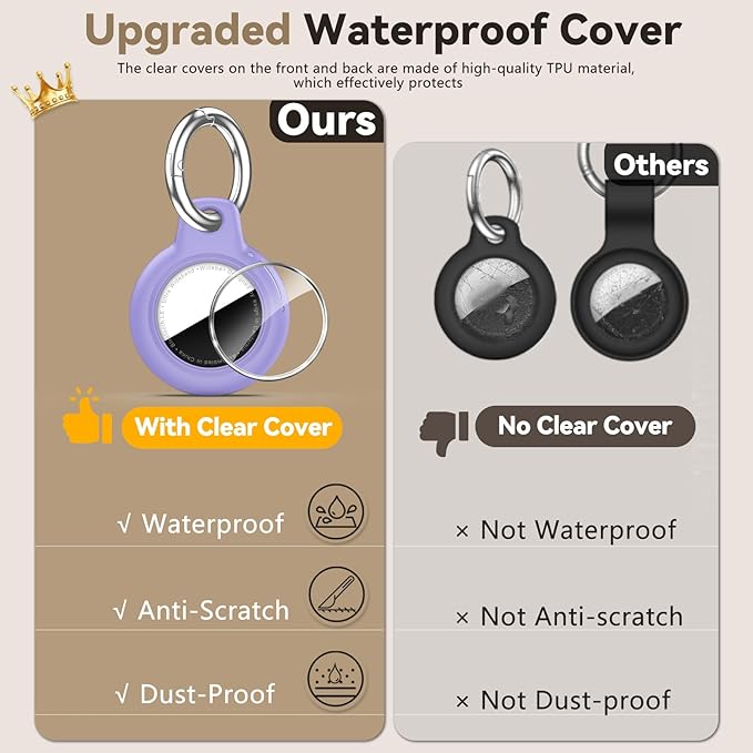 Upgrade Waterproof 2 Pack Airtags Holder with Apple Airtags Keychain, Hard PC Air Tag Case, Anti-Scratch & Shock Air tag Holder, Men's Women's Keyrings & Keychains -Black+Purple