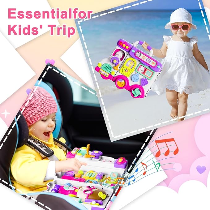 Montessori Busy Board for 1-2 Year Old Girl Gift,Musical Toys for Toddlers 1-3 Year,Educational Fine Motor Baby Toys for 12 18 Months,Perfect for Preschool or Travel,Birthday Gift for 1+Year Old Girl