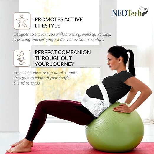 NeoTech Care Pregnancy Support Maternity Belt, Waist/Back/Abdomen Band, Belly Brace (Size M, Ivory Color)