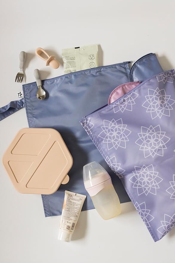 Tiny Twinkle Mess-Proof Waterproof Wet Dry Bag | 2-Pack Reusable Wet Bags for Swimsuits & Baby Clothes | Leakproof Wet Bag for Travel & Diaper Changes for Baby (Lotus)