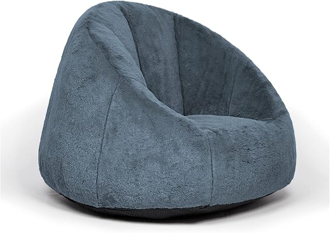 N&V Small Bean Bag Chair for Kids, Children Mini Bean Bag Sack, Foam Filling, Includes Removable and Machine Washable Cover, 27in, Soft Faux Fur (Blue)