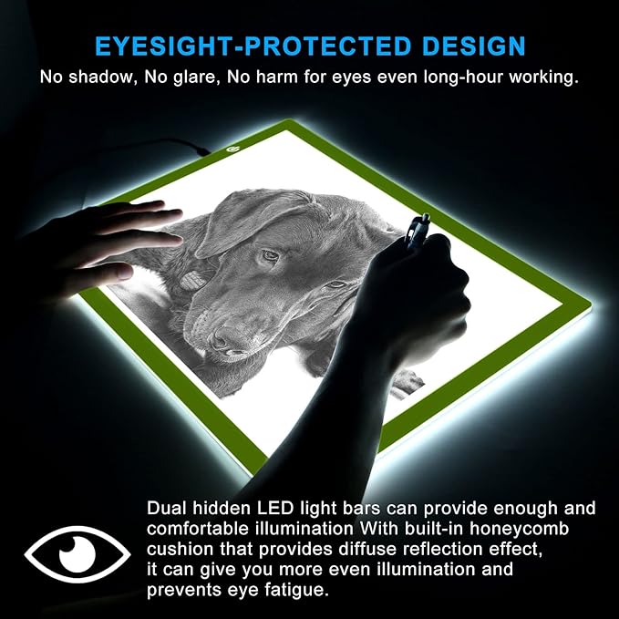 LitEnergy A3 LED Copy Board Light Tracing Box, Ultra-Thin Adjustable USB Power Artcraft LED Trace Light Pad for Tattoo Drawing, Streaming, Sketching, Animation, Stenciling (Green)