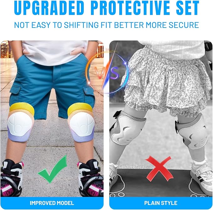 Knee Pads Elbow Pads Wrist Guards Set for Kids,Upgraded Protective Gear for Toddle 4-12 Boys or Girls Children Roller Skating Scooter Skateboarding Bike Roller Blade