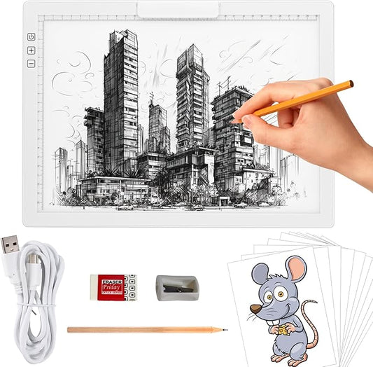Rechargeable A4 Light Pad with Innovative Stand and Top Clip, Elice Wireless Bright Light Tracing Board Portable LED Artcraft Tracer Box for Drawing, Cricut Weeding Vinyl, Diamond Painting (White)
