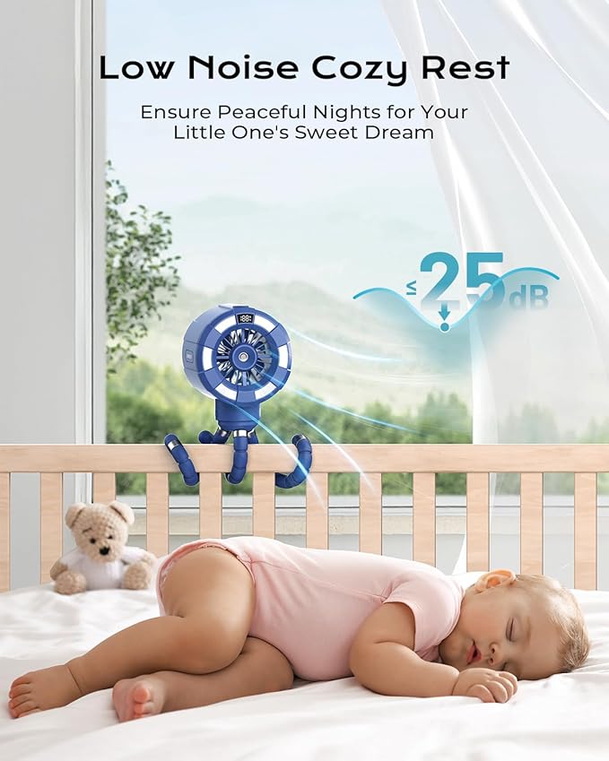 6000mAh Misting Fan for Stroller, 3 Speeds Portable Clip Fan with Intermittent/Continuous Spray, 14H Cooling, Detachable Mount, Timer & Night Light for Baby (100ML Water Tank)-Darblue