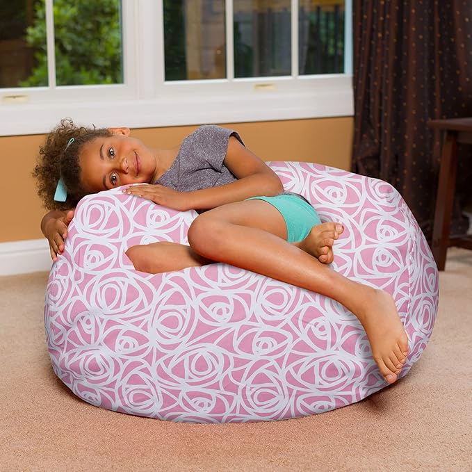 Posh Creations Bean Bag Chair for Kids, Teens, and Adults Includes Removable and Machine Washable Cover, Canvas Roses Pink, 38in - Large