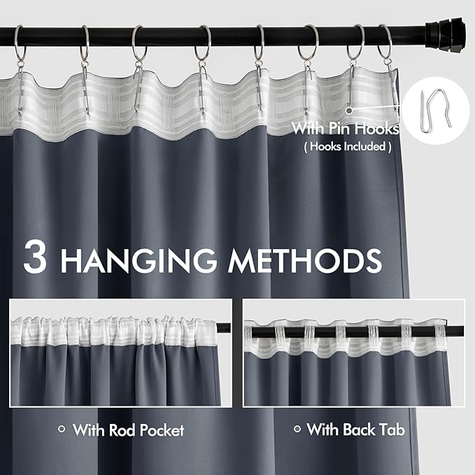 MIULEE Stone Blue Back Tab Blackout Curtains 72 Inch Length 2 Panels Set for Living Room Bedroom Privacy, Rod Pocket/Pinch Pleat Thermal Insulated Room Darkening Pleated Light Blocking Drapes