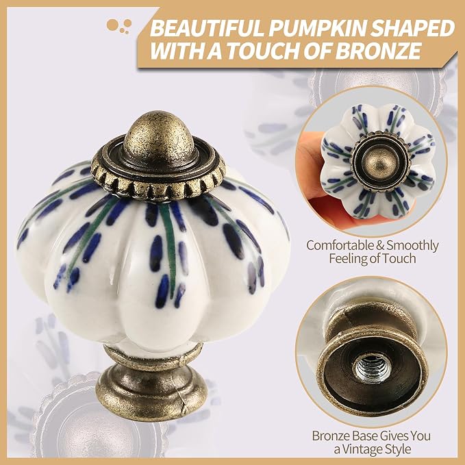 Ivory Pumpkin Knobs 12 Pack Ceramic Cabinet Knobs Vintage Drawer Pulls - Image 3