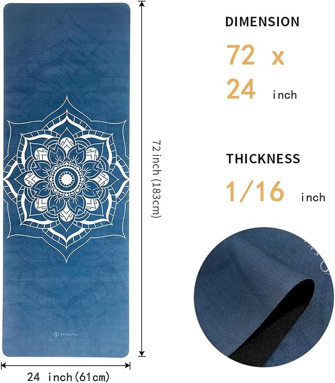 Travel Yoga Mat, Non Slip Exercise Suede Mat with Carry Bag, All-Purpose Fitness Mat with High Density Anti-Tear Surface for Women, Ideal for Pilates Workout (72'' x 24'' x 1.5mm Thick)