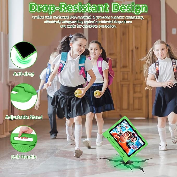 Tablet for Kids, 10.1 inch IPS HD Touchscreen Android 14 64 GB Storage, 8GB RAM, Octa Core Kids Tablet, Parental Controls, 12-hr Battery, WiFi, GPS - Green