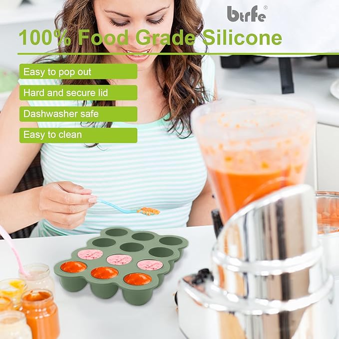 Baby Food Storage Container - 1.5oz x 12 Pods Silicone Freezer Tray with Lid for Homemade Baby Food, Fruit Purees, Vegetable & Breast Milk (Green)