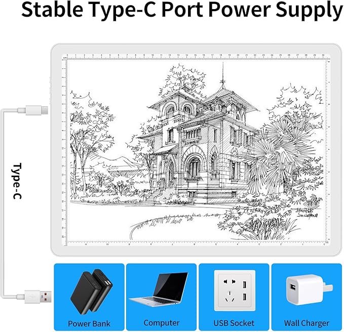 TOHETO A4 Light Board with Bag for Diamond Painting, Super Bright Magnetic Light Pad with Side Buttons, Lightbox for Tracing and Drawing, Corded Light Table for Sketching, Weeding Vinyl (White)