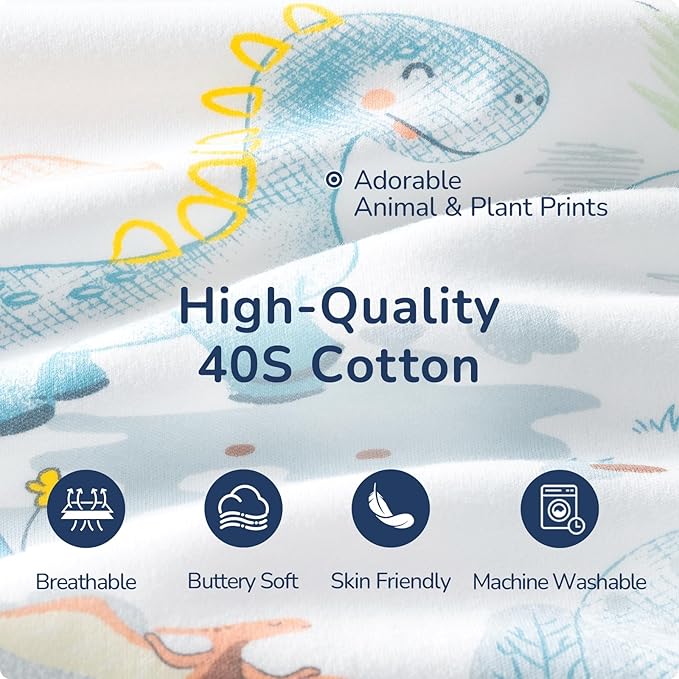 Baby Sleep Sack 6-12 Months, Cotton Detachable Long Sleeve Sleep Sack, 1.0 Tog Toddler Sleeping Sack with Temperature Strips, 2-Way Zipper Wearable Blankets for Newborns, Dinosaur