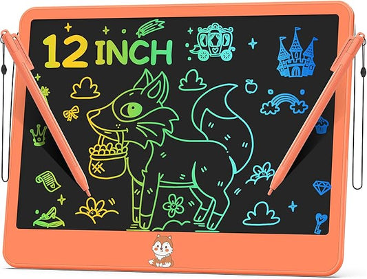 LCD Writing Tablet for Kids 12 Inch, Kids Learning Toys Drawing Pad for Girls Boys, Erasable Doodle Board for Toddlers 3 4 5 6 7 8 Year Old Travel Essentials, Christmas Birthday for Kids - Orange