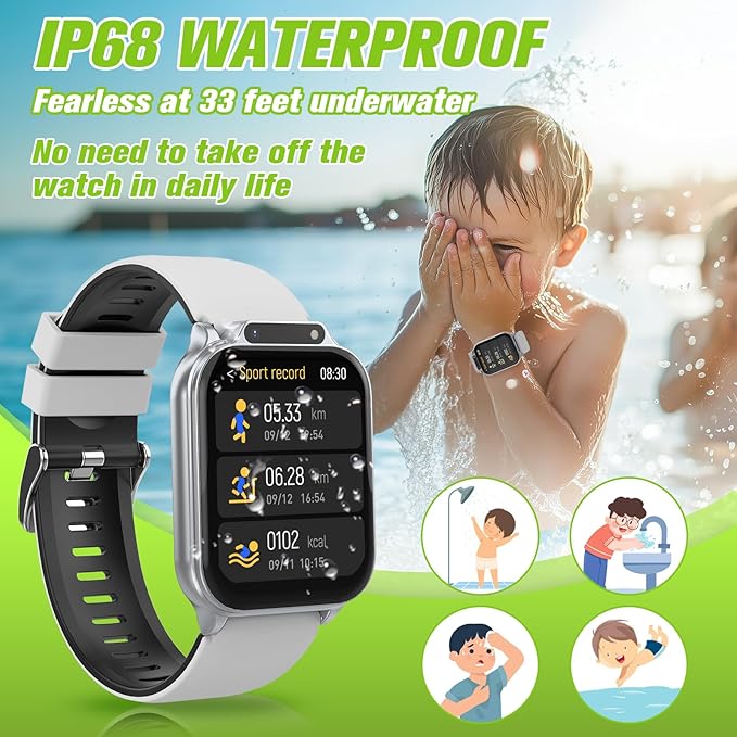 Smart Watch for Kids 1.85" with Fitness Tracker, Sleep Monitor, 22/100+ Sport Modes, DIY Dial, IP68 Waterproof, Step Counter, Heart Rate, Camera, with/Without APP, Gift for 3-12 Years Old Boys Girls