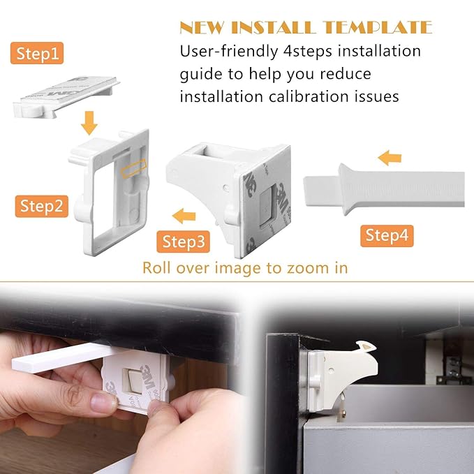 Vmaisi Adhesive Magnetic Cabinet Locks (12 Locks and 2 Keys)