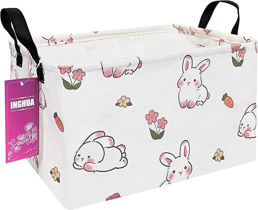 Rectangular Storage Basket Fabric Organizer Bin for Toys,Books,Clothes,Gifts,Pets-Perfect for Home,Office,Nursery,Dorm,Shelf(Rec-rabbit)
