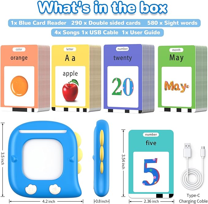 Kidzdo Talking Flash Cards with 560 Sight Word, Christmas Birthday Gifts for 2 3 4 5 6 Year Old Boys Girls, Montessori Pocket Speech Language Therapy Toys, Portable Toddlers Toys for Ages 2-6, Blue