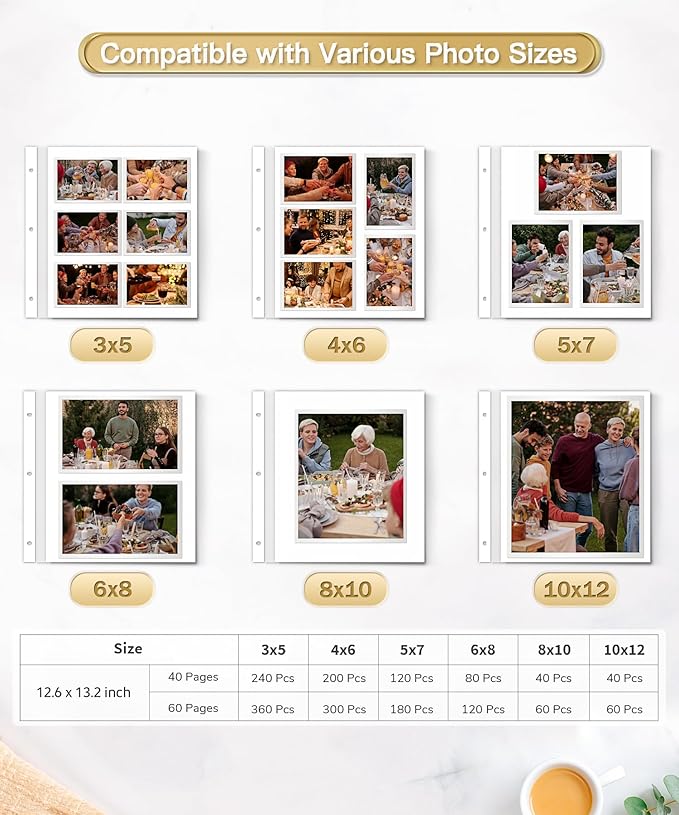 Popotop Photo Album Self Adhesive Scrapbook Album for 4x6 5x7 8x10 Pictures DIY Photo Book as Scrapbooking Supplies Kits, Birthday Gifts for Women Mom Wedding Baby Family Travel