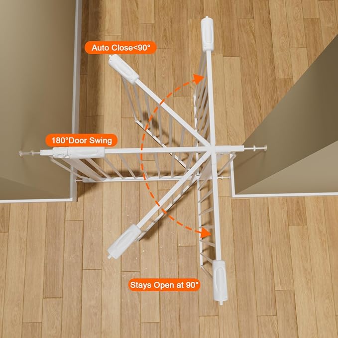 HOOEN Extra Wide Baby Gate for Doorways Stairs White Pressure Mounted Baby Gate Walk Through Child Gates for Kids or Pets Indoor Safety Gates 71.5-76.38 Inch