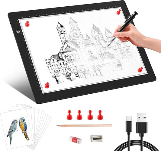 A4 Light Box for tracing,Ultra-Thin Magnetic led Light pad for Drawing,Stepless dimming lightbox for Sketching,Tattoo, Light Table for Artists,Diamond Painting,X-ray Viewing