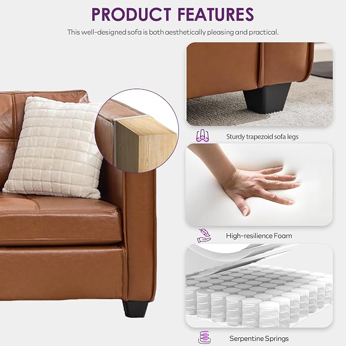 TYBOATLE 65" Faux Leather Love Seat Sofa - Image 3