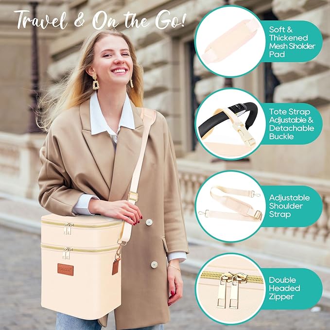 PIIOSER Breastmilk Cooler Bag with Ice Pack Fits 6 Baby Bottles Up to 9 Ounce, Insulated Baby Bottle Tote Bags, Double Layer Waterproof Leak-Proof with Shoulder Strap for Nursing & Working Mom (Cream)